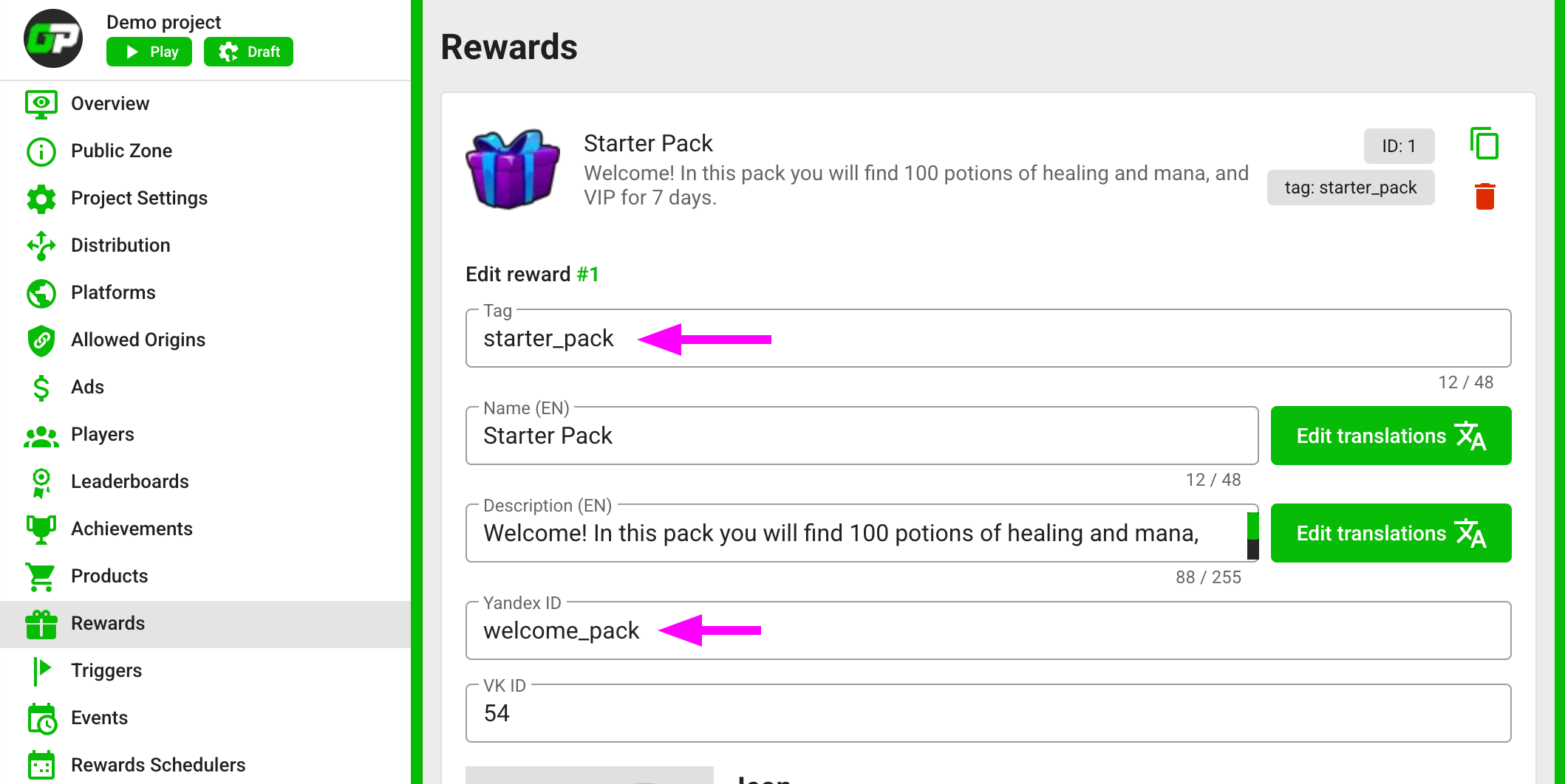 Yandex Games bonus setup