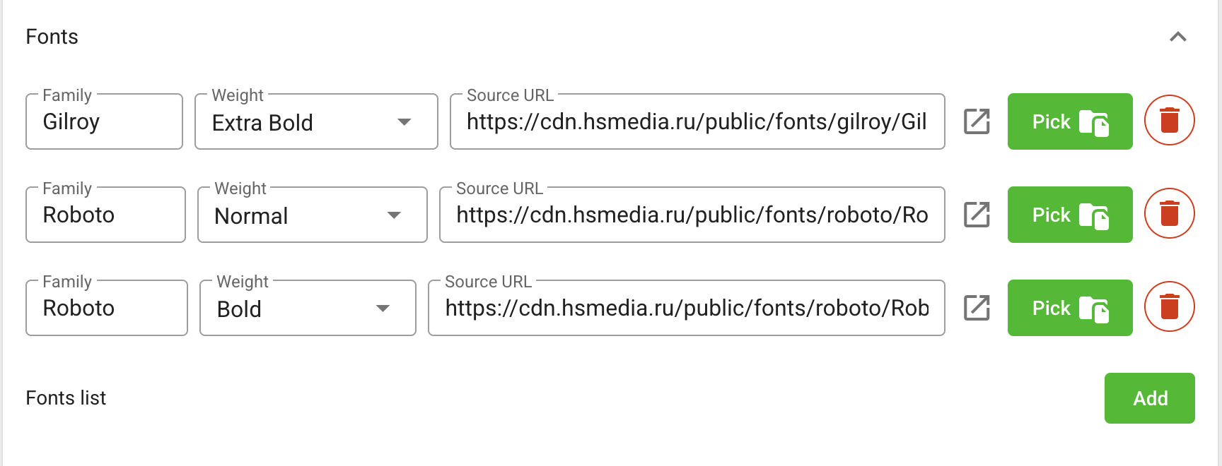 Custom font sources and weights