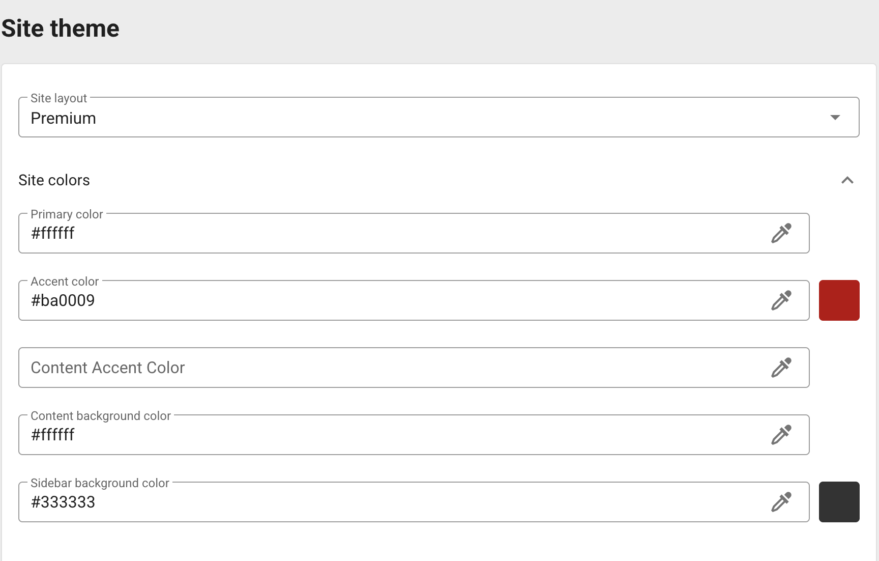 Site layout, colors, tiles, and sidebar settings