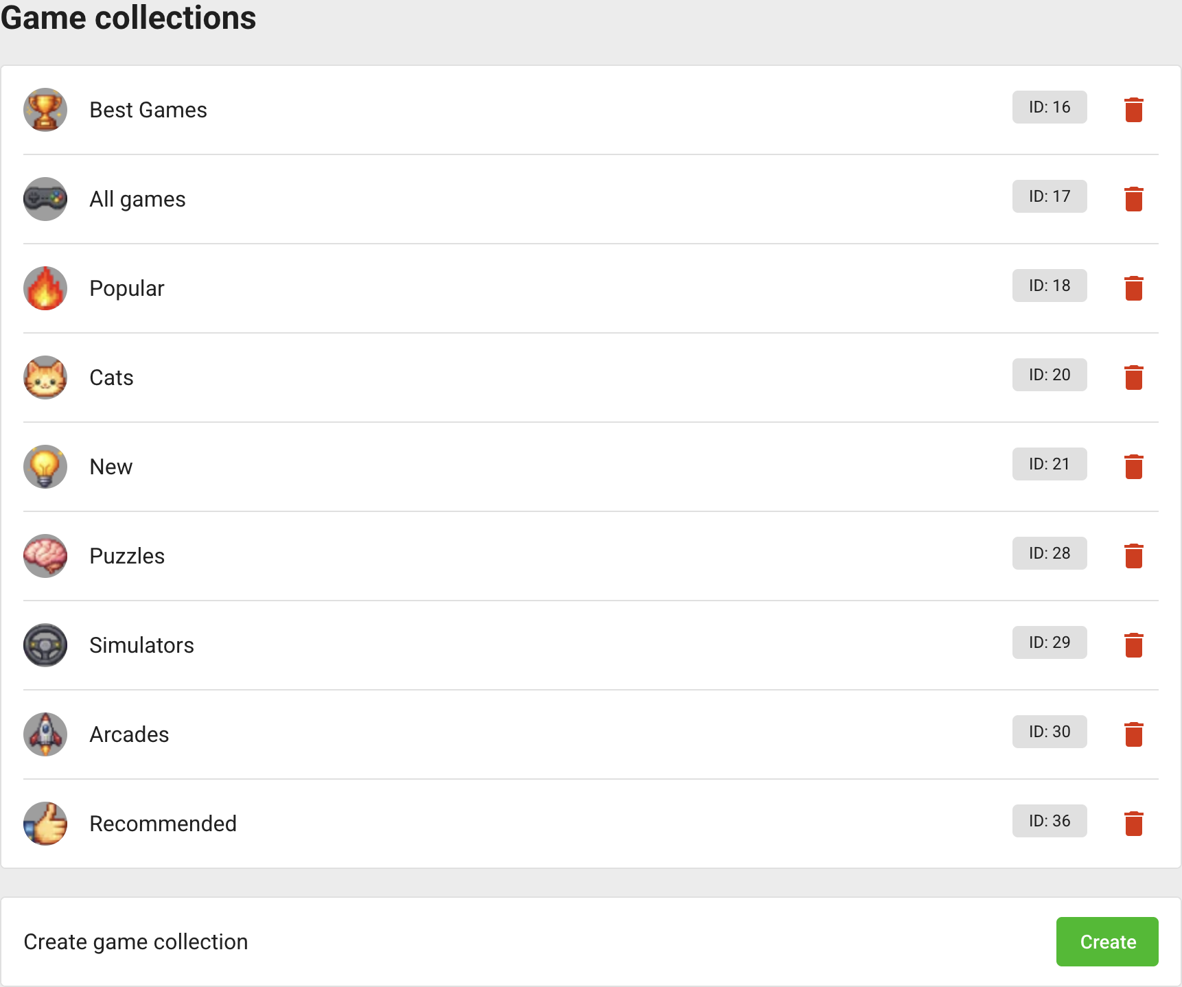 Platform game collections and the create action