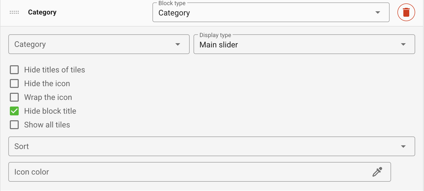 Selecting a category for a page block