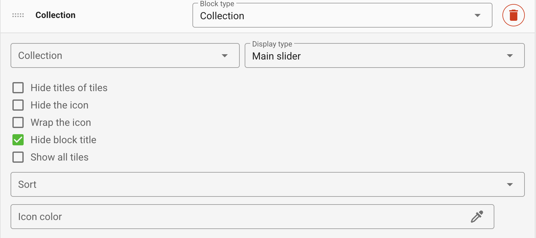 Selecting a collection and configuring its page block