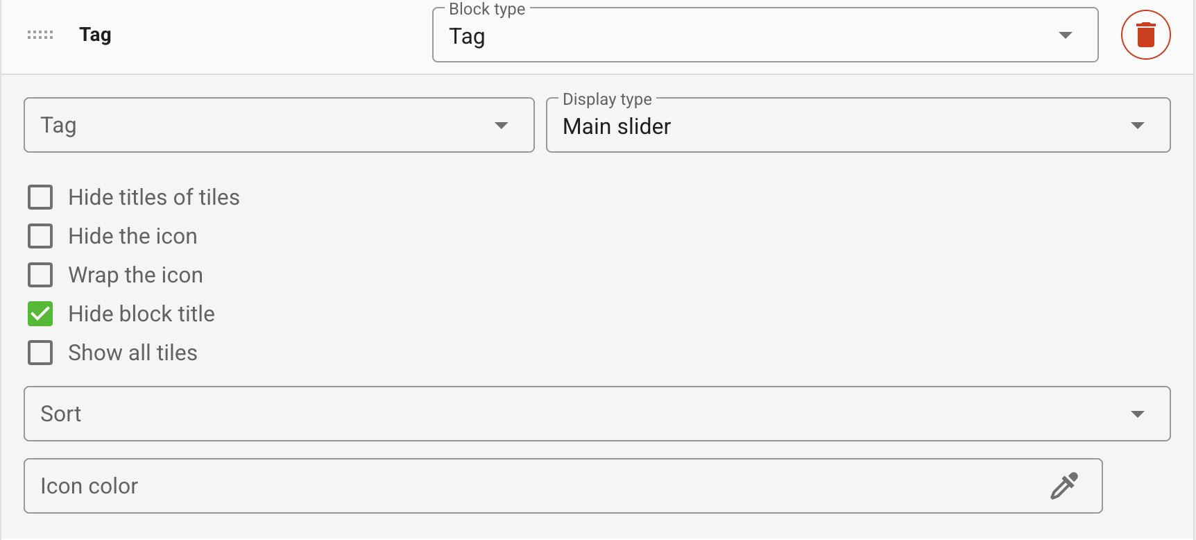 Selecting a tag for a page block