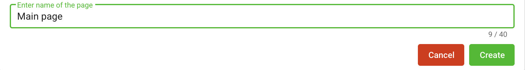 Creating a page and entering its internal name