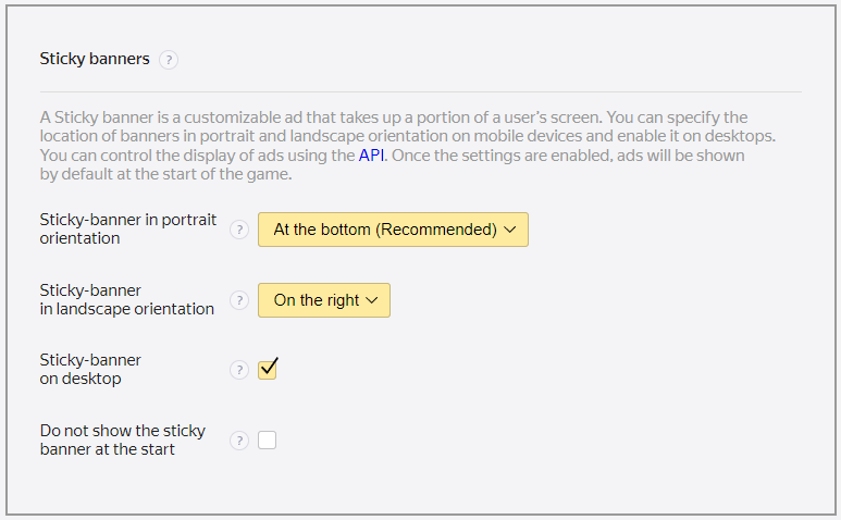 Yandex Sticky Settings